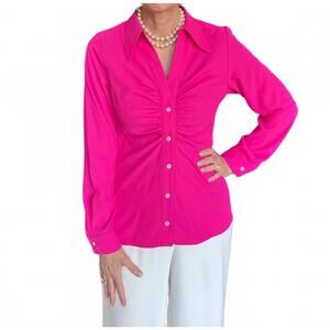 NEW POSH pleated front button down shirt in fuchsia